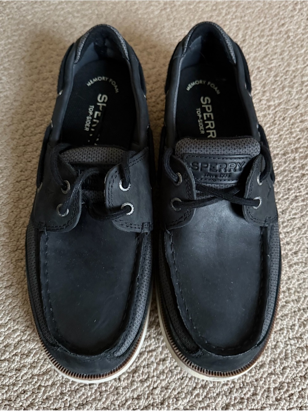 Sperry Men's Black Leather Lace-Up Boat Shoes